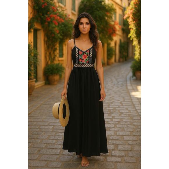 VTG 70s P.J. Walsh NY Boho Maxi Dress Floral Polka Dot Patchwork Sz 6 Union Made - Picture 3 of 15